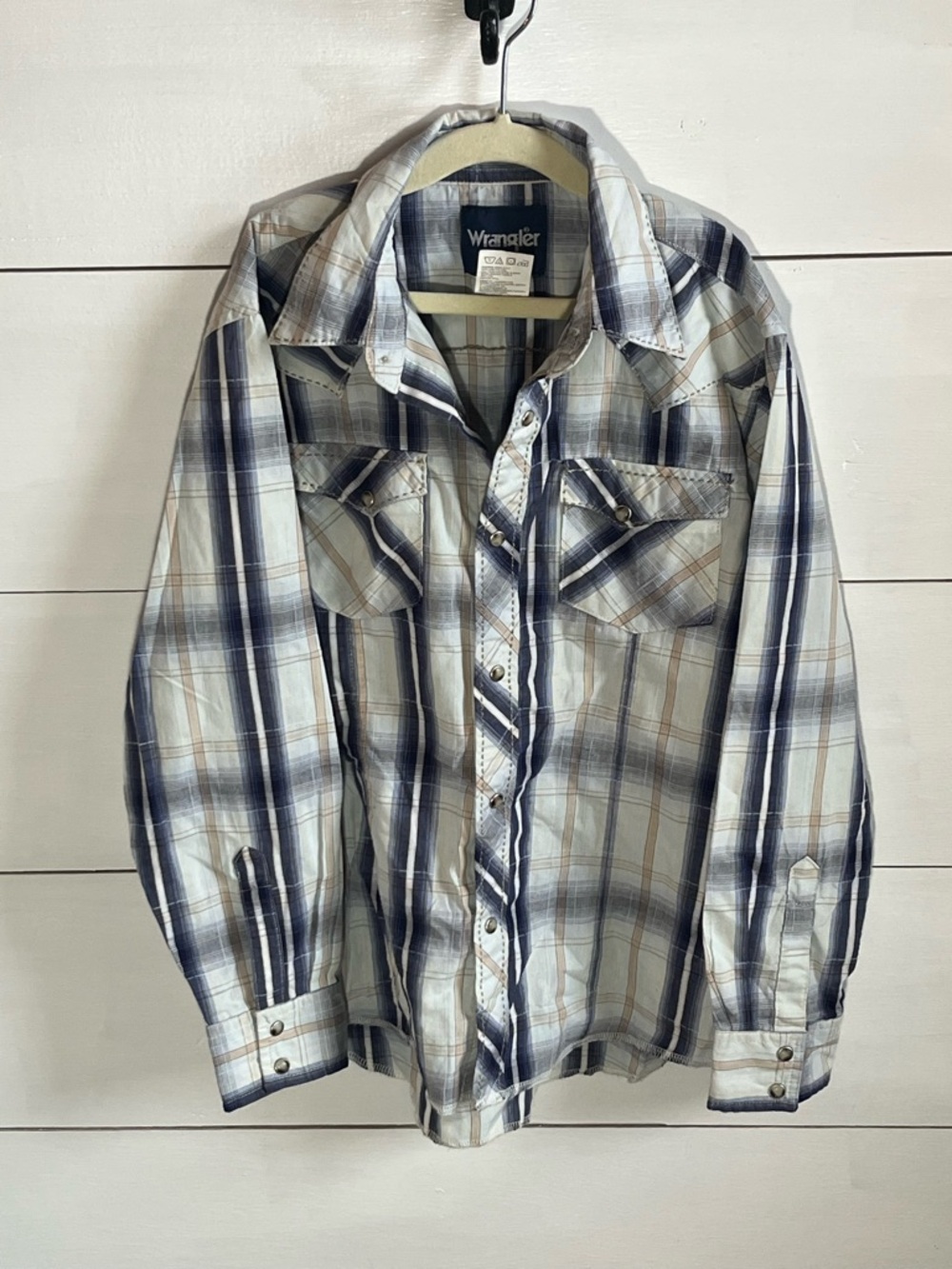 Wrangler Plaid Western Shirt in Blue and Cream